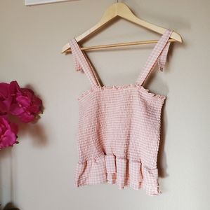 Pink Gingham Ruffled Cropped Top